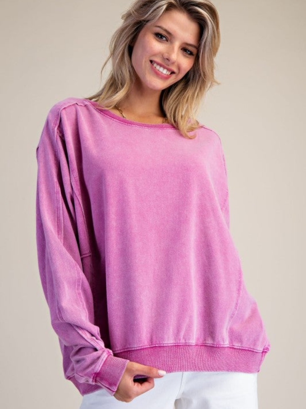 🆕 EASEL Back Star Washed Terry Knit
Pullover ORCHID Large - Picture 4 of 4